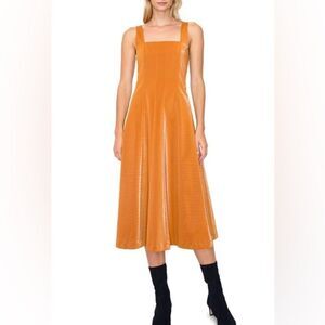 MELLODAY NWT Croc Embossed Faux Leather Midi Dress In Camel size XS